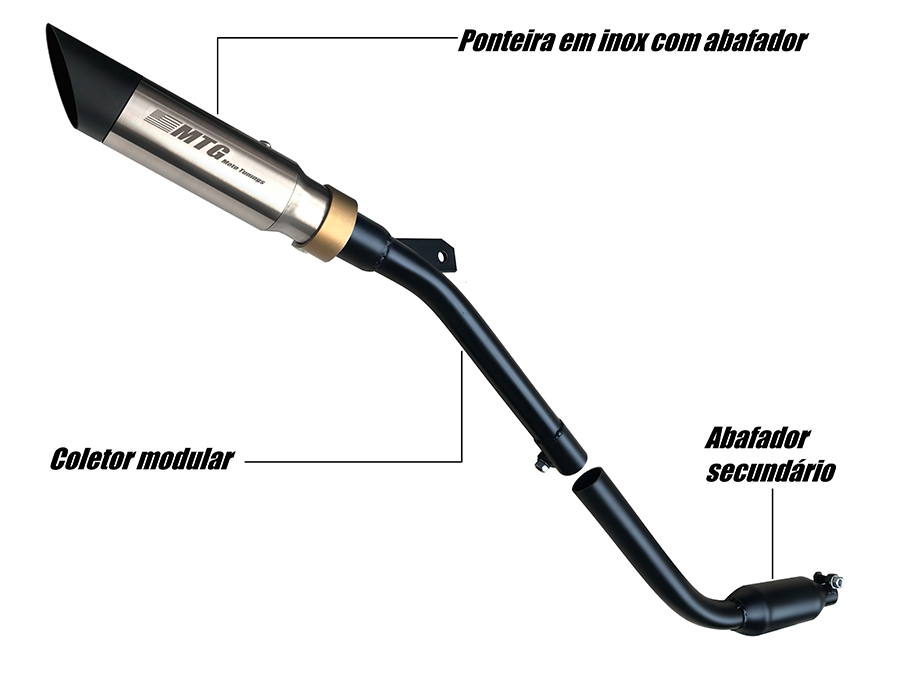 Ponteira de escapamento inox e coletor intermediário com abafador Yamaha Crosser 150