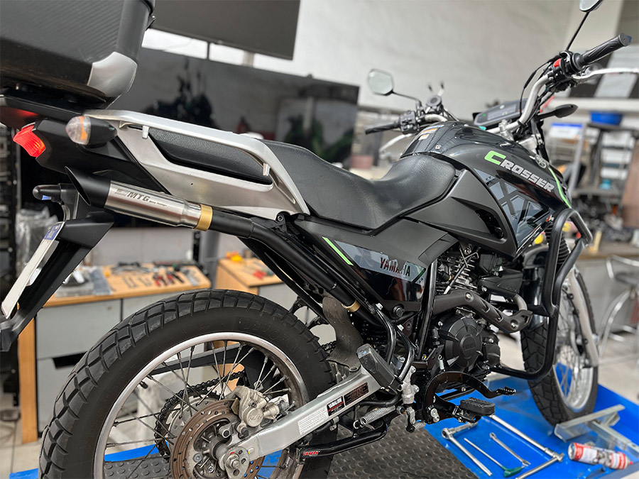 Ponteira de escapamento inox e coletor intermediário com abafador Yamaha Crosser 150