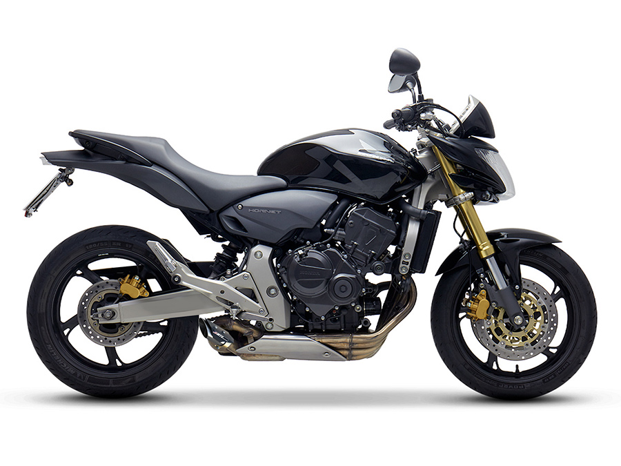 Ponteira de escapamento inox semi-direta com escudo Honda Hornet Injetada