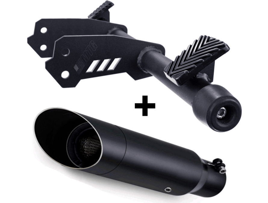 Kit Par de ponteiras de escapamento esportivo com abafador + Protetor de motor e crash bar Royal Enfield Shotgun 650